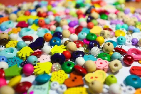 Beads Background. Retro Top View Colorful Bead Heap. child background Stock Photos