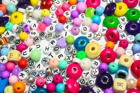 Beads Background. Retro Top View Colorful Bead Heap. child background Stock Photos