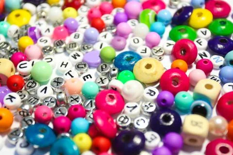 Beads Background. Retro Top View Colorful Bead Heap. child background 스톡 사진