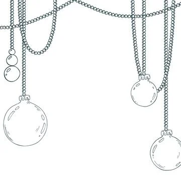 Beads with Christmas balls hanging on chains. Line art is a simple hand-drawn Stock Illustration