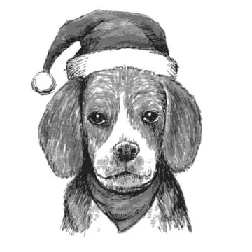 Beagle with christmas hat イラスト素材