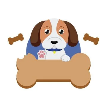 Beagle pup waving behind bone. Vector Stock Illustration