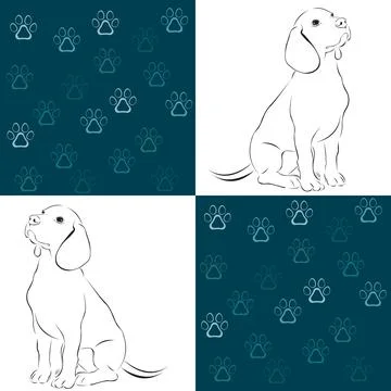 Beagle puppy pattern with paw prints. Stock Illustration