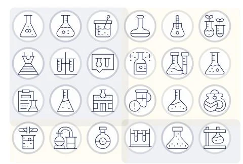 Beaker Essential Vector Set including 24 PIXEL Perfect Thin Line Retina Rea.. Stock Illustration
