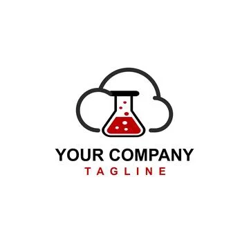 Beaker glass red cloud fluid logo and vector icon Stock Illustration