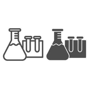Beakers for chemistry line and solid icon, education concept, Laboratory 스톡 일러스트