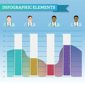 Beakers with liquids that form the graph gradient. Material design. Doctors.. Stock Illustration