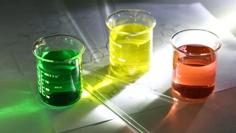 Beakers On Table Stock Footage 95967666