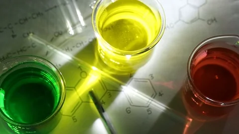 Beakers On Table Stock Footage 95967667