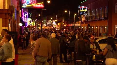 Beale Street Night Crowd Stock Footage 206525292