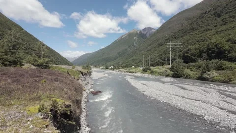 Bealey River flowing through Arthurs Pass National Park 1 Stock Footage 328437197