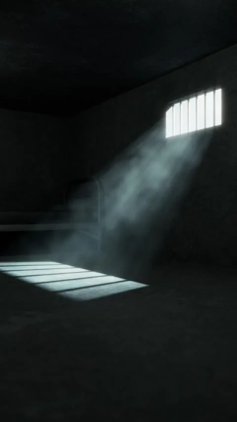 A beam of light in the dark prison cell Stock Footage 326308822