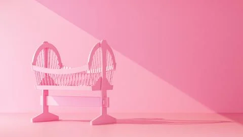 Beam of light falls on an empty pink crib Stock Illustration