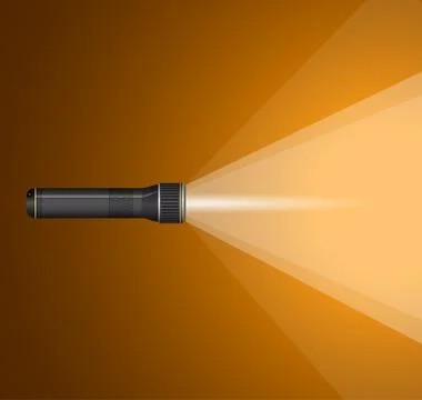 Beam of light from  flashlight. Black metal . Stock Illustration