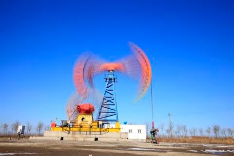 Beam pumping unit Stock Photos