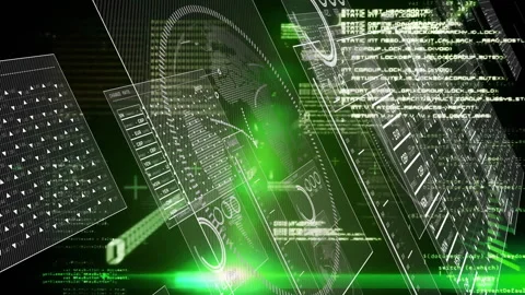 Beam sweeping panels rotating gauge pointer sweeping flowing code drifting Video stock 310668752
