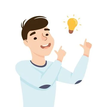 Beaming Man with Glowing Lightbulb Having Idea Finding Problem or Puzzle Illustrazione stock