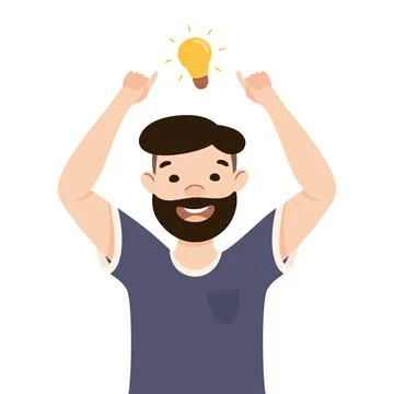 Beaming Man with Glowing Lightbulb Having Idea Finding Problem or Puzzle Illustrazione stock