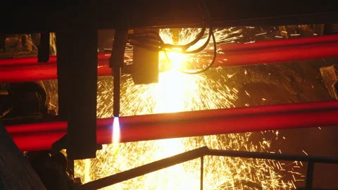The beams are cut in close-up at the factory Video stock 167683041
