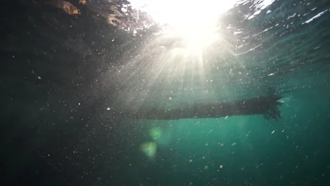 Beams dance beneath surface waters of the Barents Sea Video stock 312097206