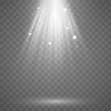 Beams of light on a transparent background. Rays with flying dust and glowing 库存插图