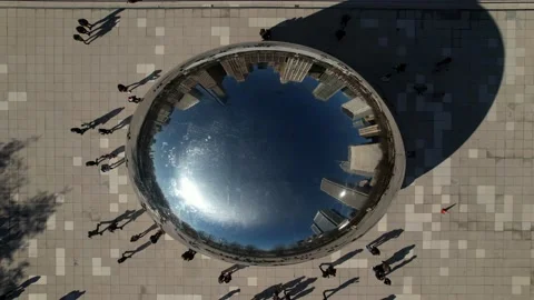 The Bean Close Up at Millennium Park in Chicago, Illinois | Drone Overhead Stock Footage 233224238
