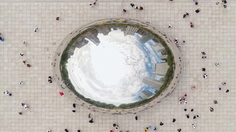 The Bean, Cloud Gate, Chicago USA, Top Down Drone Shot of Landmark WIth Stock Footage 318461273