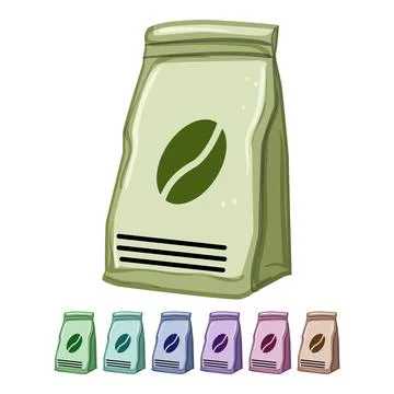 Bean coffee packaging cartoon vector graphic Stock Illustration
