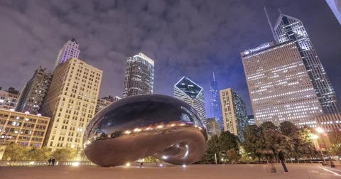 The Bean at night time lapse in Chicago Stock Footage 46450613