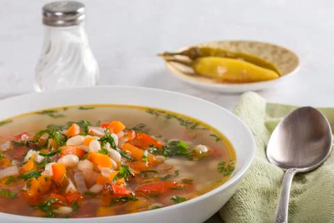 Bean soup with vegetables Stock Photos