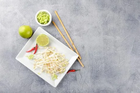 Bean sprouts in white plate. Stock Photos