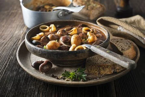 Bean stew with pasta Stock Photos