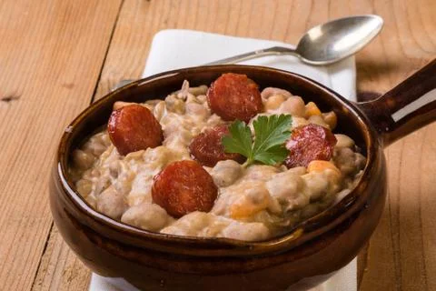Bean stew with sausage Stock Photos