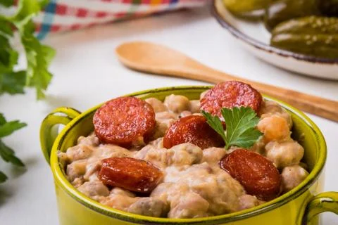 Bean stew with sausage Stock Photos