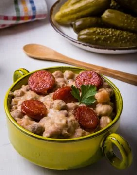 Bean stew with sausage Stock Photos