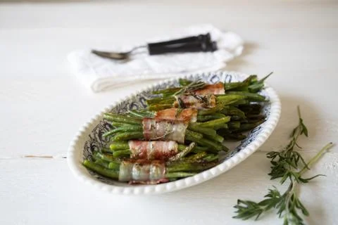 Beans with bacon Stock Photos