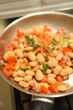 Beans baked with bacon 스톡 사진