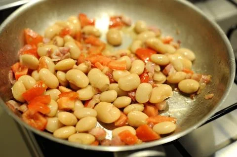 Beans baked with bacon Foto stock
