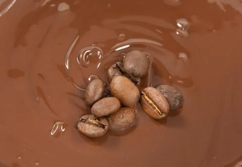 Beans on a bed of chocolate Stock Photos