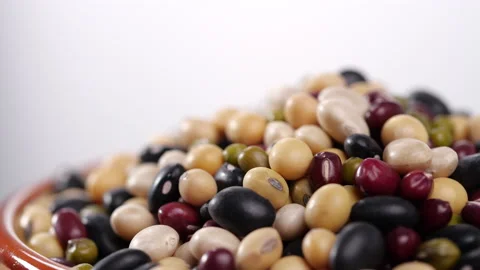 Beans in bowl rotating. Red bean, Mung bean, Black bean, White bean, Soybean Stock Footage 138697685