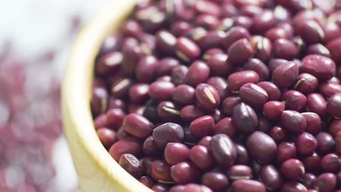 Beans closeup, red azuki beans, heap of raw beans Stock Footage 77384892