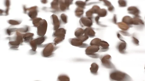 Beans of Coffee Raining at Slow Motion. Conceptual clip of coffee beans close up Stock Footage 123093348