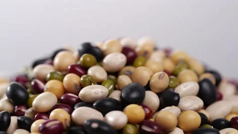 Beans rotating. Red bean, Mung bean, Black bean, White bean, Soybean Stock Footage 138070238