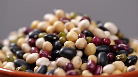 Beans rotating. Red bean, Mung bean, Black bean, White bean, Soybean Stock Footage 138183389