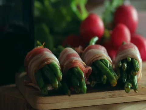 Beans wrapped in bacon Stock Footage 72633655