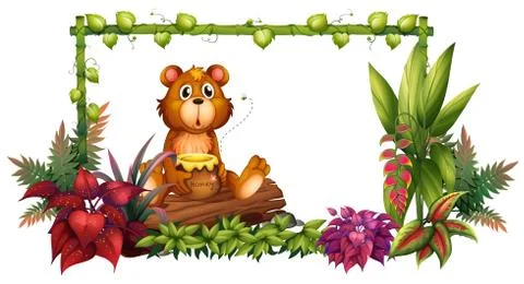 A bear above a trunk in the garden Ilustração Stock