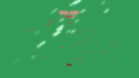 BEAR ALERT sparking red arrows moving right white streaks fading showing drop on 스톡 동영상 329548480