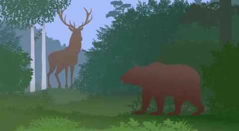 Bear and deer. Stock Illustration