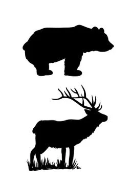 Bear and deer silhouettes Stock Illustration