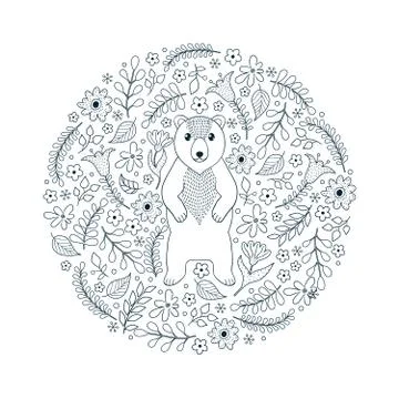 Bear and flowers Stock Illustration
